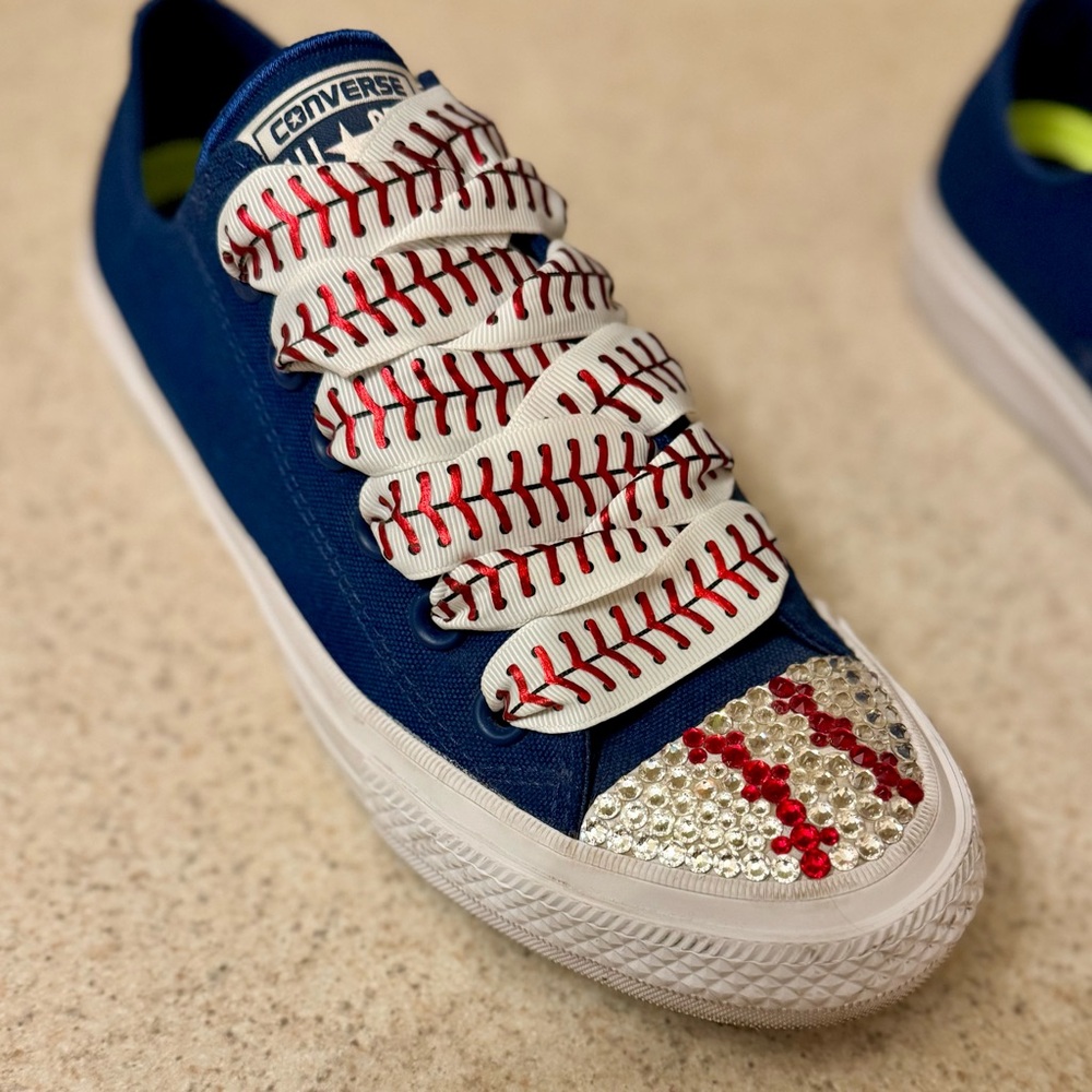 Converse Blue BLING toe cap neakers with Baseball Stitch Laces - Picture 8 of 13